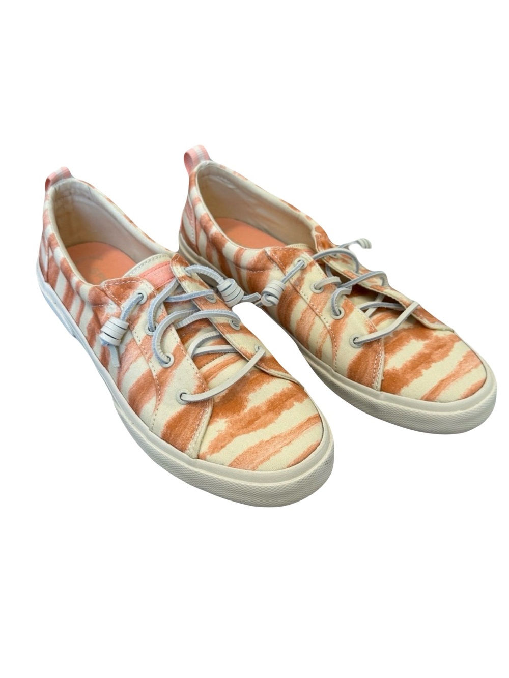 Sperry  Women’s  8  Peach  Cream  Striped  Canvas  Sneakers  Casual  Neutral
